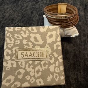 SAACHI Tan Multi-Strand Wrap Bracelet with Gold Accents